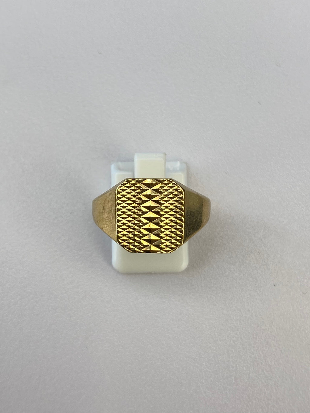 9K Yellow Gold Signet Ring – Classic Textured Face, Hallmarked