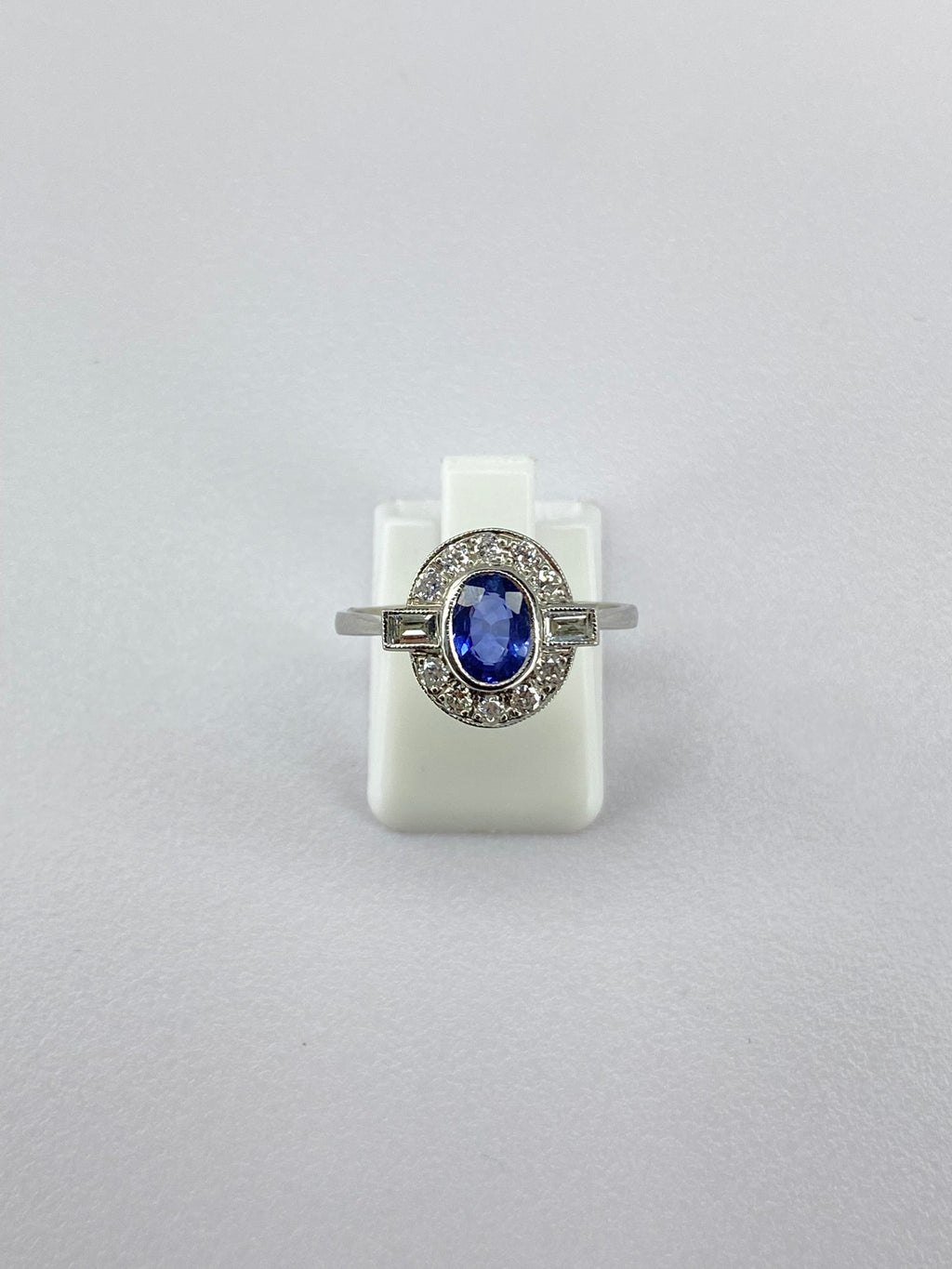 0.70ct Unheated Sapphire Diamond Halo Ring Platinum – Art Deco Style Vintage Sapphire Engagement Ring