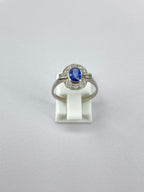 0.70ct Unheated Sapphire Diamond Halo Ring Platinum – Art Deco Style Vintage Sapphire Engagement Ring