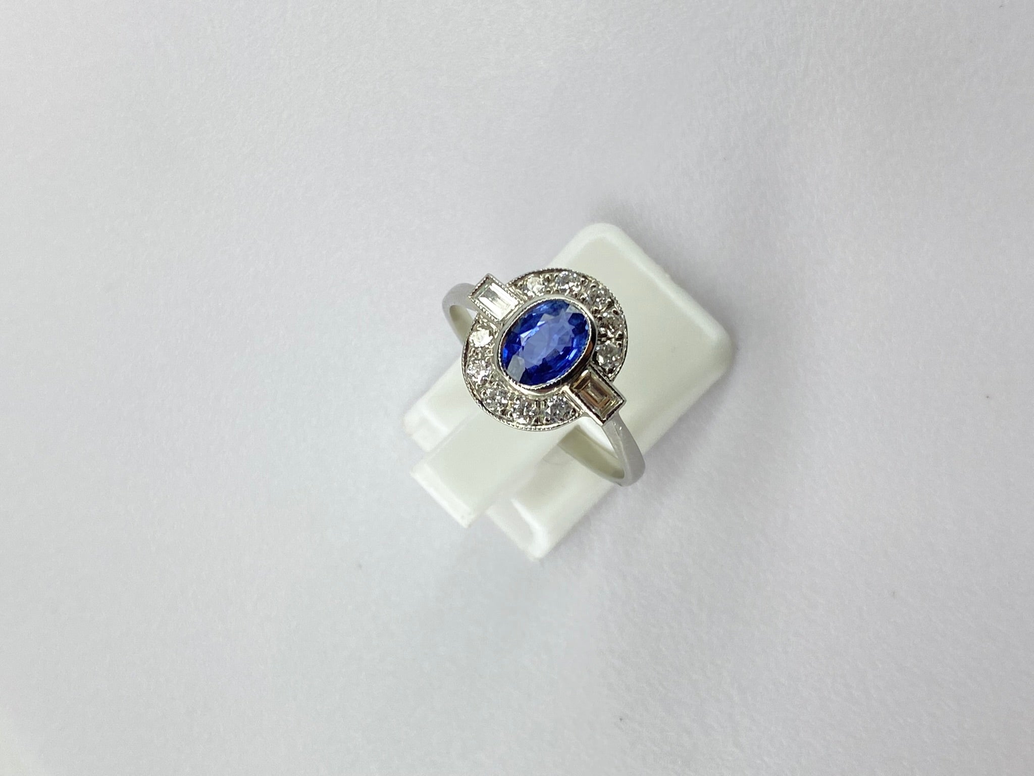 0.70ct Unheated Sapphire Diamond Halo Ring Platinum – Art Deco Style Vintage Sapphire Engagement Ring