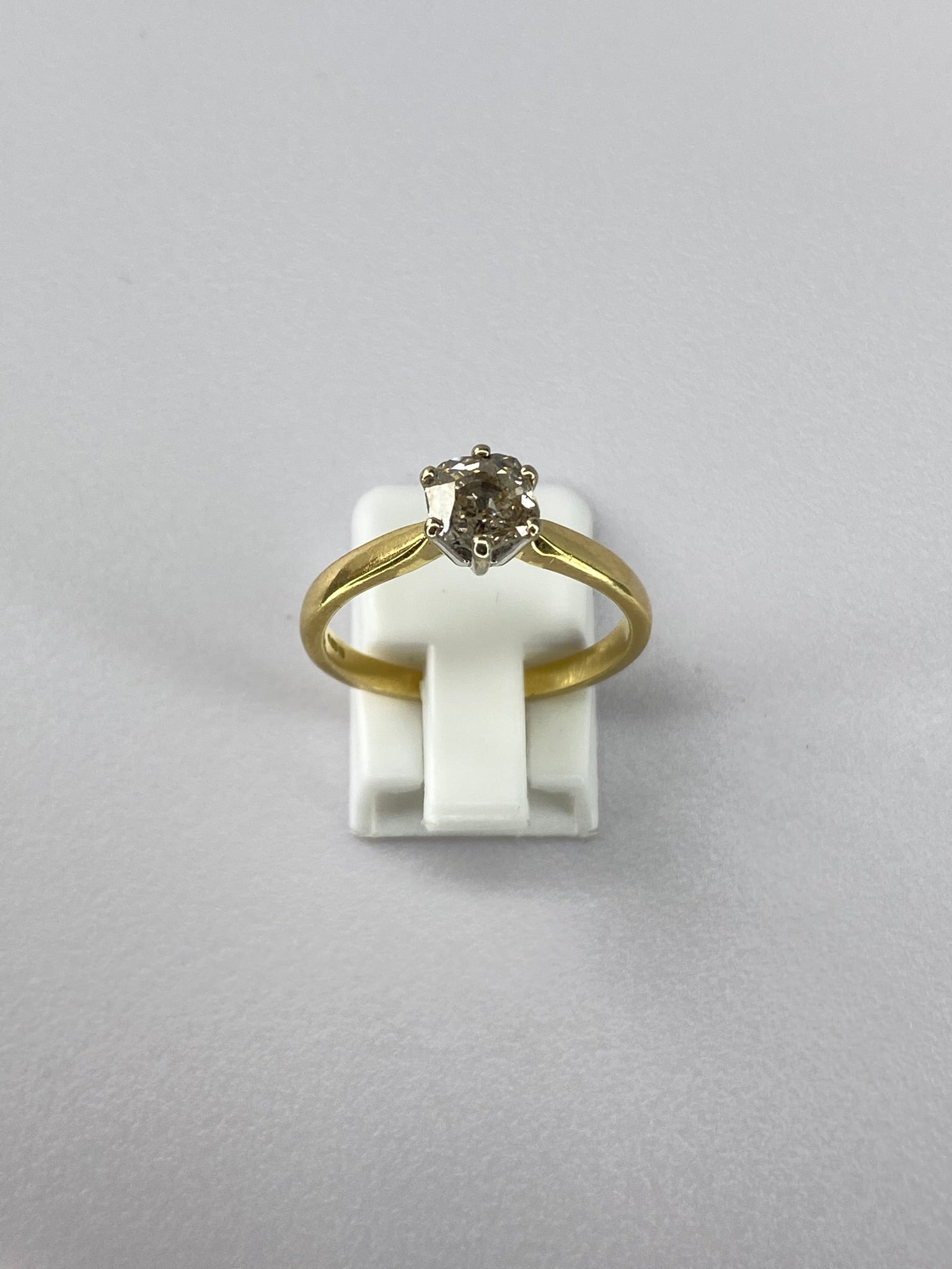 0.70ct Old Mine Cut Diamond Solitaire Ring – Antique Cut Diamond Engagement Ring in 18K Yellow Gold Size Q