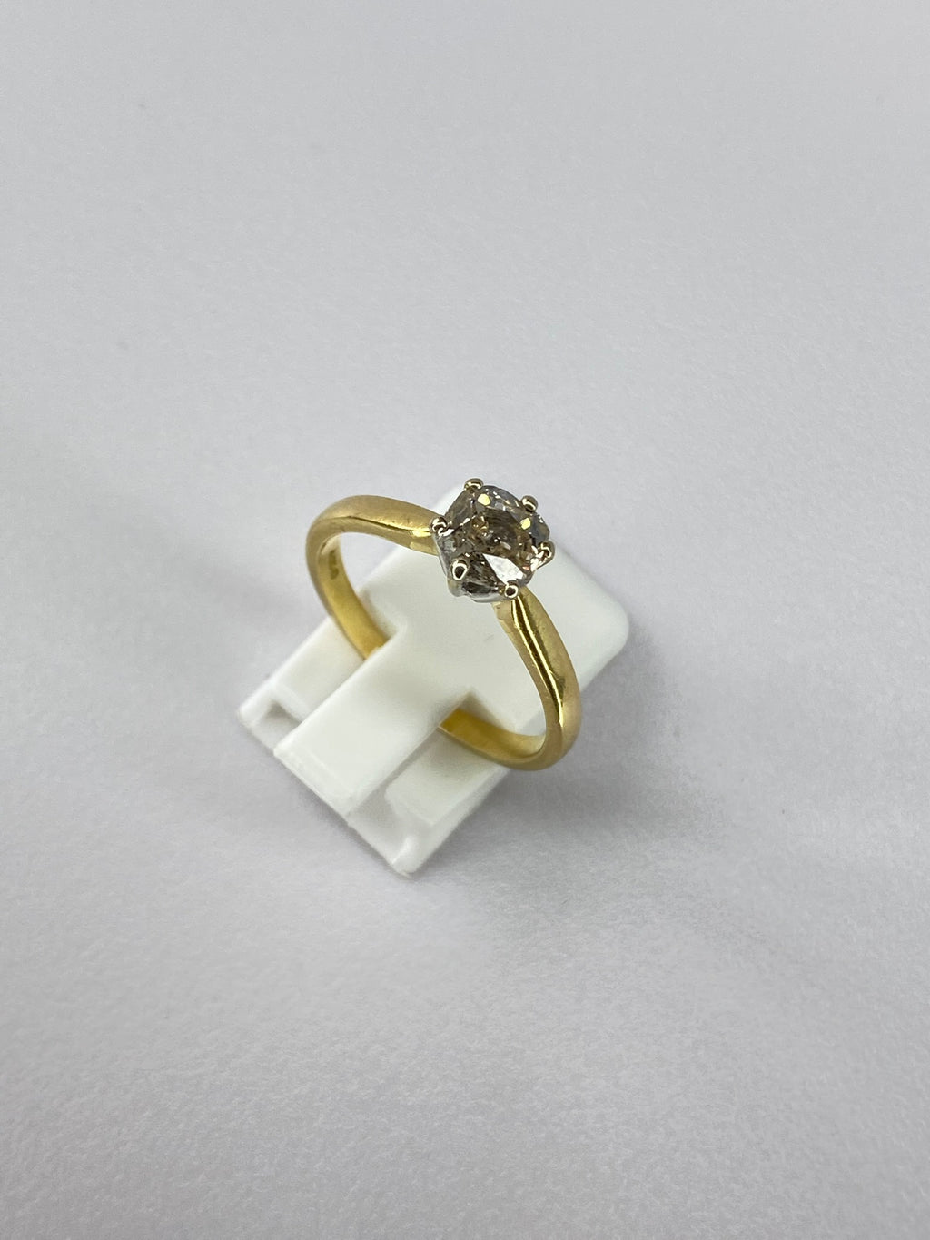 0.70ct Old Mine Cut Diamond Solitaire Ring – Antique Cut Diamond Engagement Ring in 18K Yellow Gold Size Q