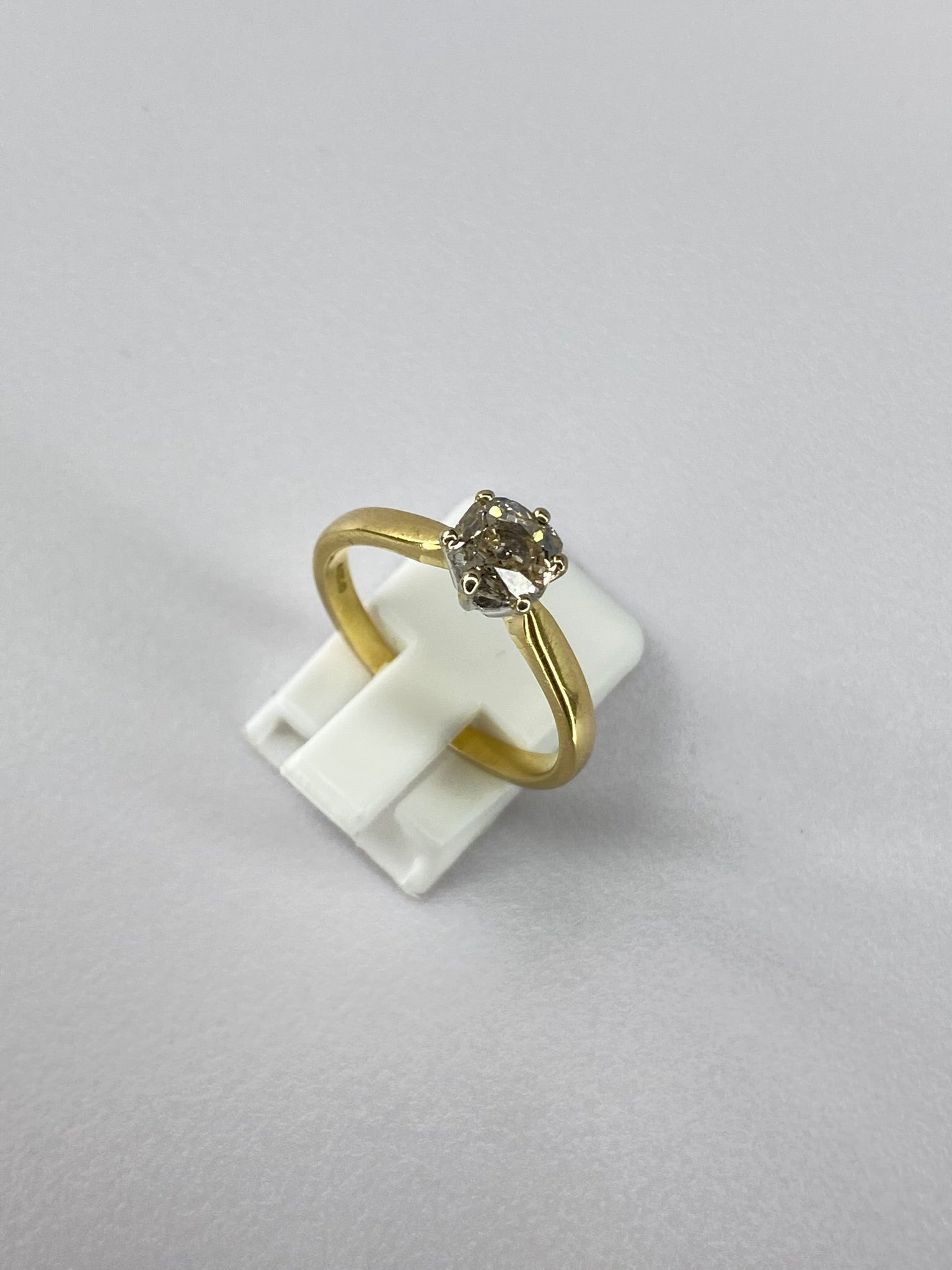 0.70ct Old Mine Cut Diamond Solitaire Ring – Antique Cut Diamond Engagement Ring in 18K Yellow Gold Size Q