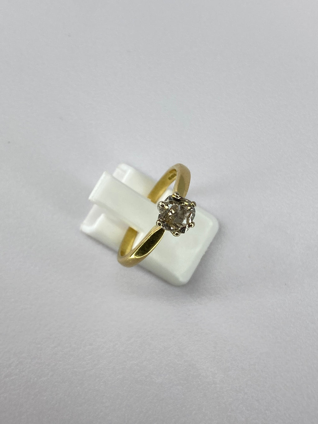 0.70ct Old Mine Cut Diamond Solitaire Ring – Antique Cut Diamond Engagement Ring in 18K Yellow Gold Size Q