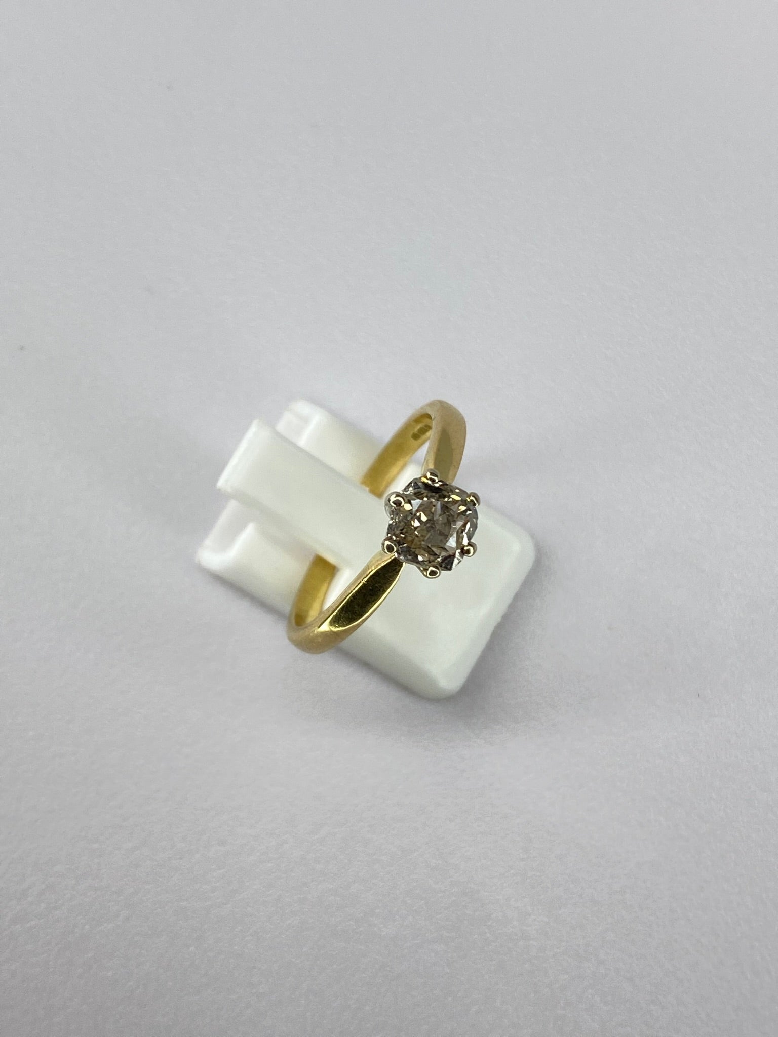 0.70ct Old Mine Cut Diamond Solitaire Ring – Antique Cut Diamond Engagement Ring in 18K Yellow Gold Size Q