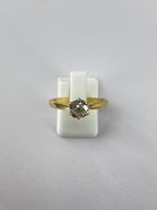 0.70ct Old Mine Cut Diamond Solitaire Ring – Antique Cut Diamond Engagement Ring in 18K Yellow Gold Size Q