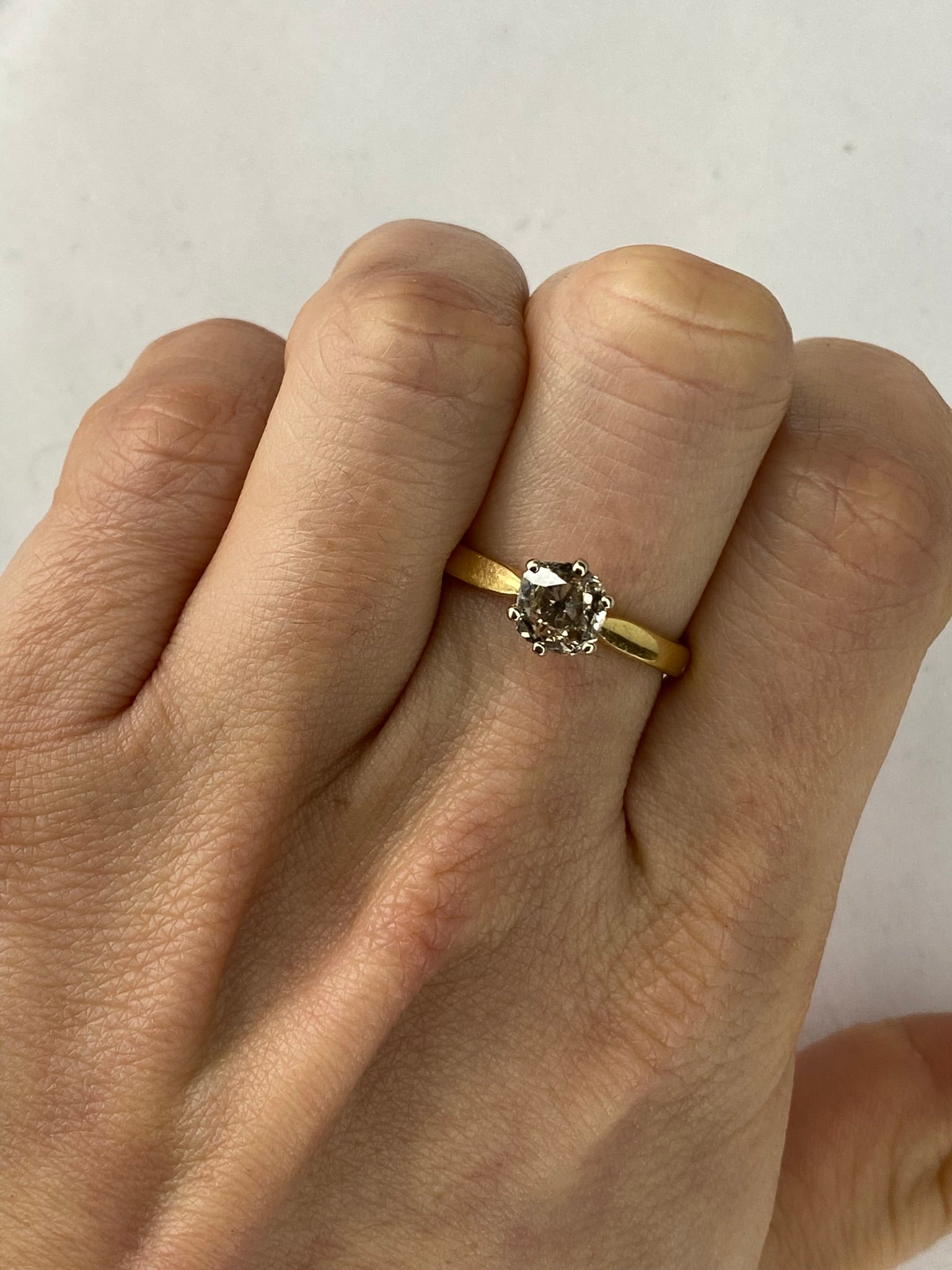 0.70ct Old Mine Cut Diamond Solitaire Ring – Antique Cut Diamond Engagement Ring in 18K Yellow Gold Size Q