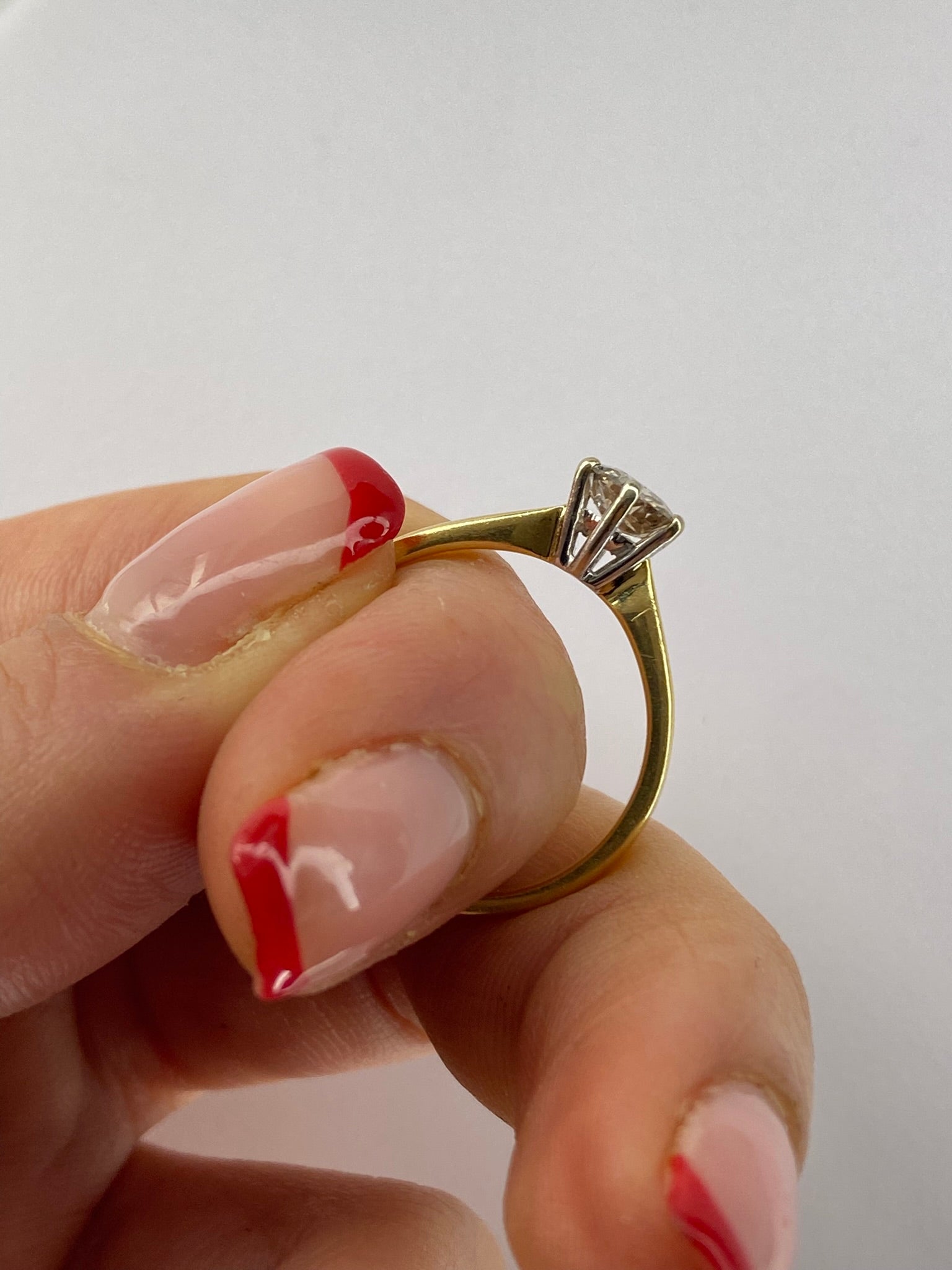 0.70ct Old Mine Cut Diamond Solitaire Ring – Antique Cut Diamond Engagement Ring in 18K Yellow Gold Size Q