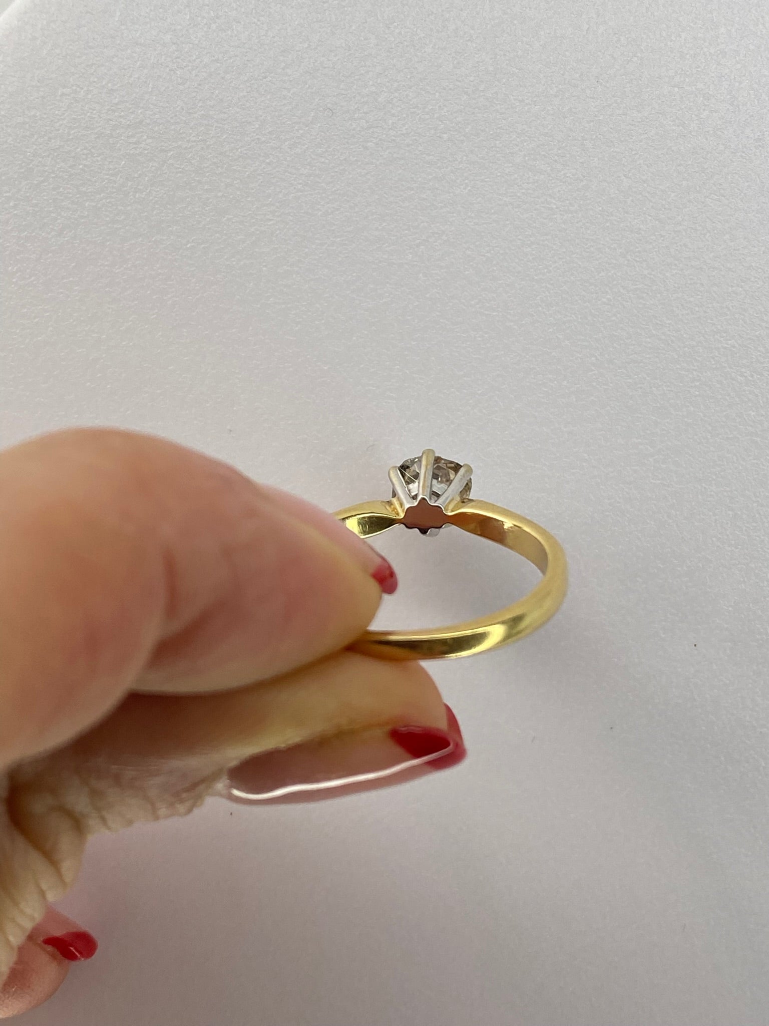 0.70ct Old Mine Cut Diamond Solitaire Ring – Antique Cut Diamond Engagement Ring in 18K Yellow Gold Size Q