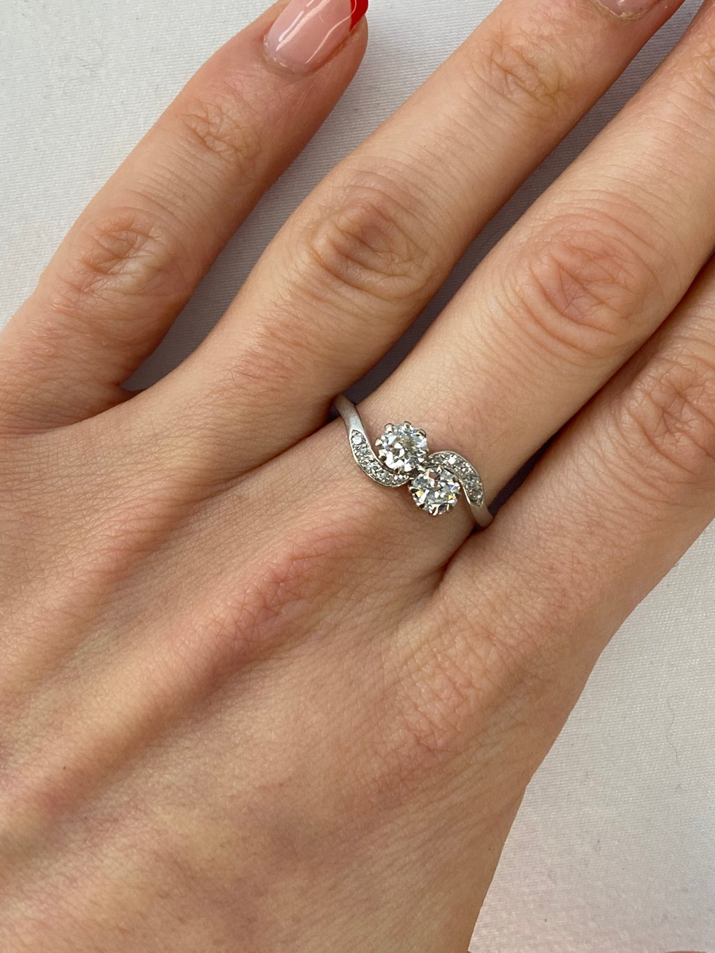 Antique Moi et Toi Diamond Ring | 0.80ct Old Mine Cut Platinum