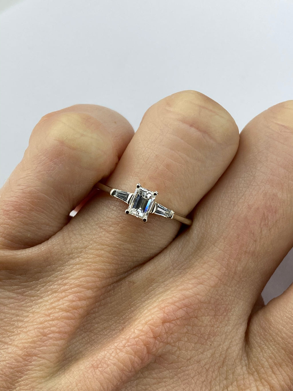 0.45ct Emerald Cut Diamond Three Stone Ring – 18KT Gold