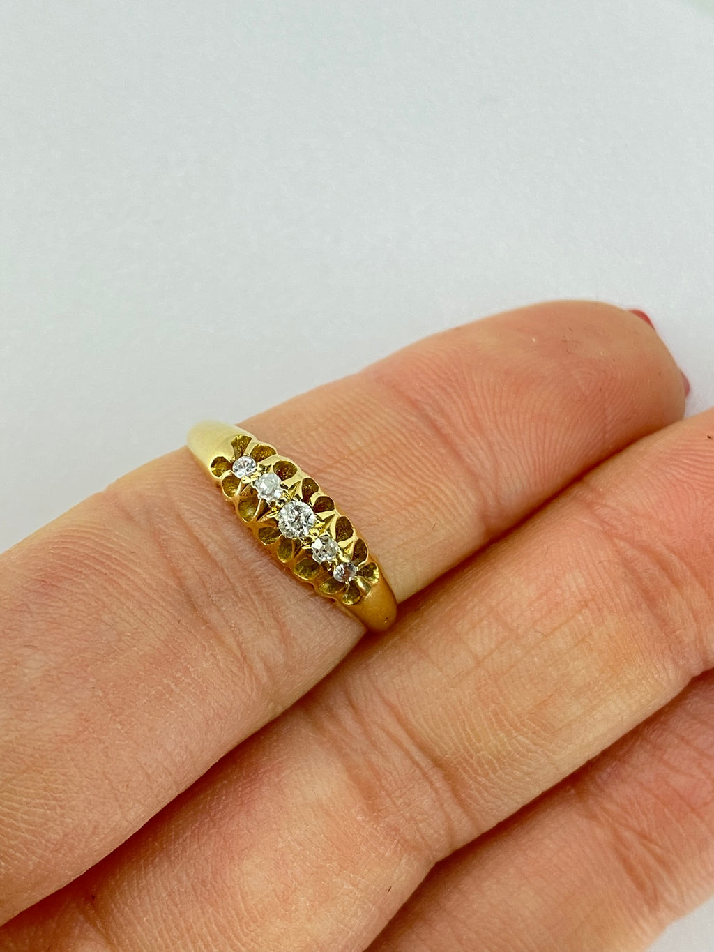 Victorian Five Stone Diamond Ring | 18K Yellow Gold Antique Band