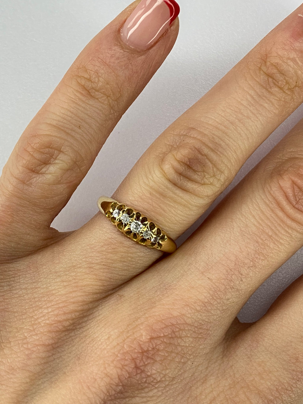 Victorian Five Stone Diamond Ring | 18K Yellow Gold Antique Band