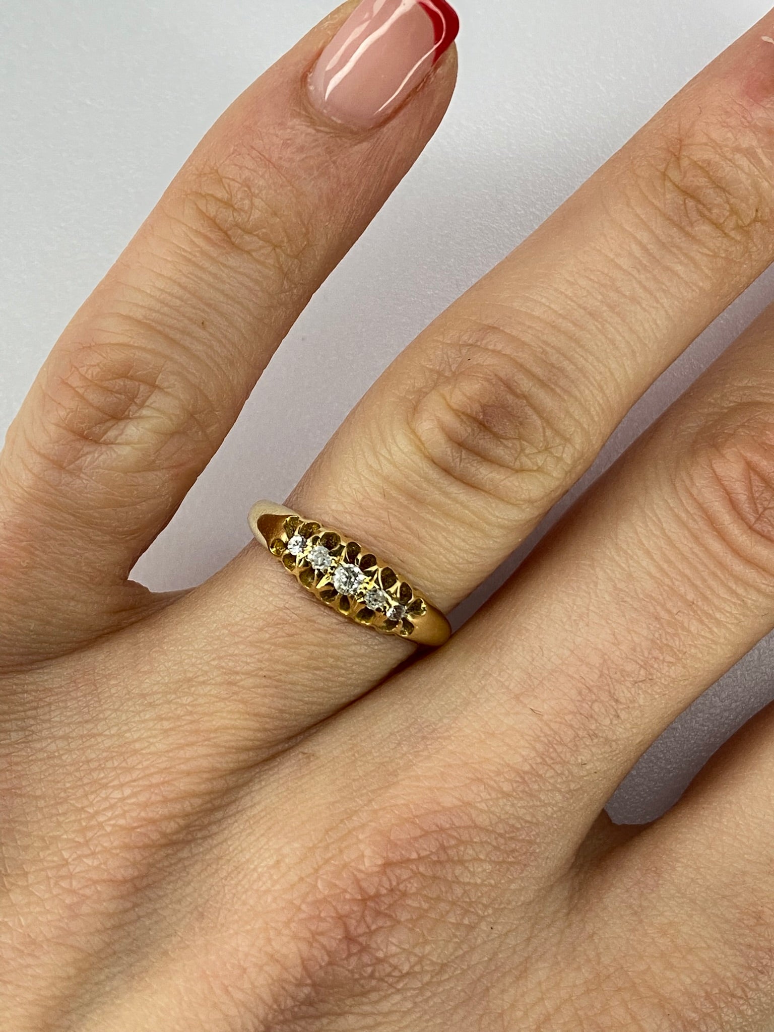 Victorian Five Stone Diamond Ring | 18K Yellow Gold Antique Band