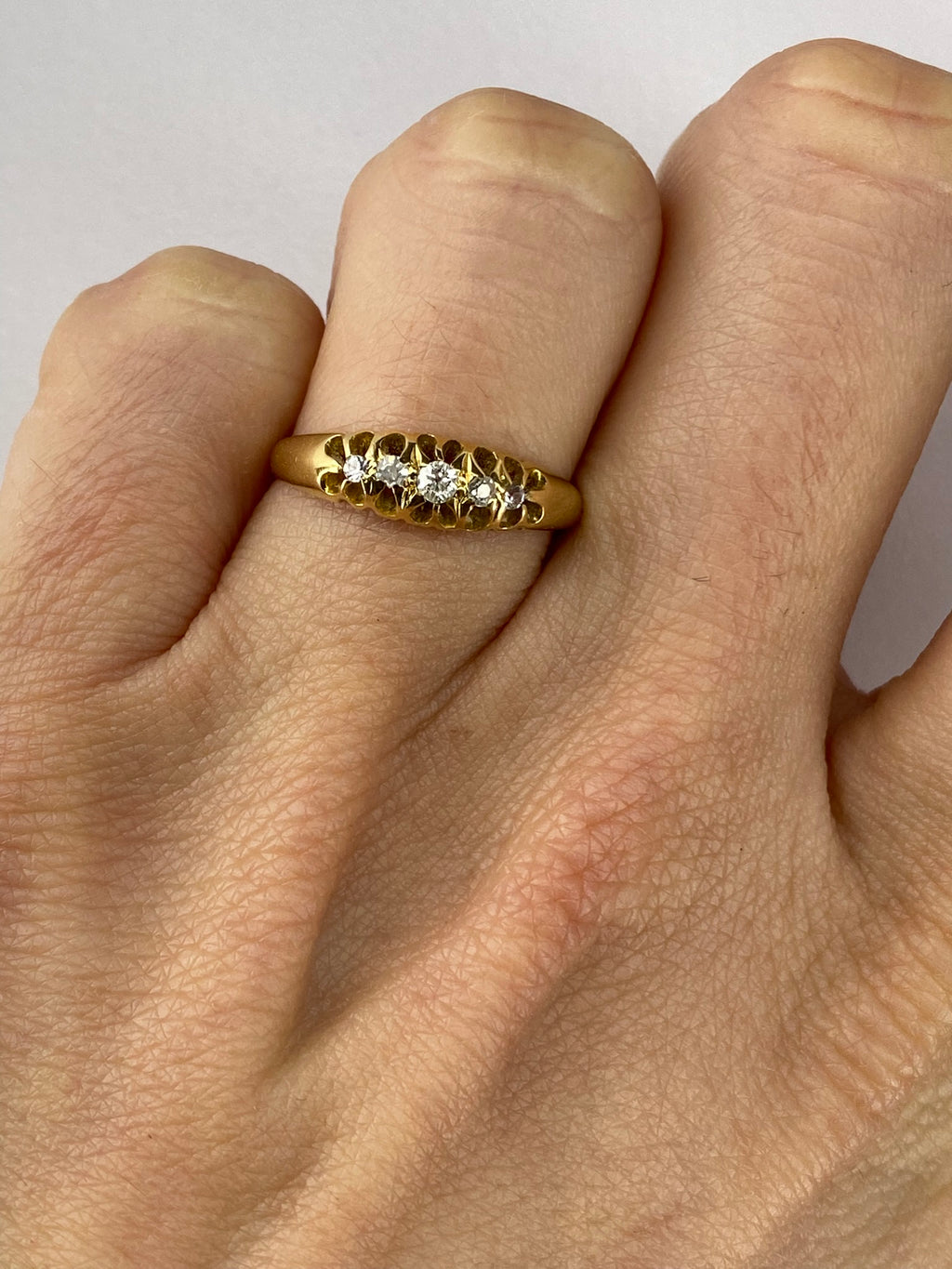 Victorian Five Stone Diamond Ring | 18K Yellow Gold Antique Band