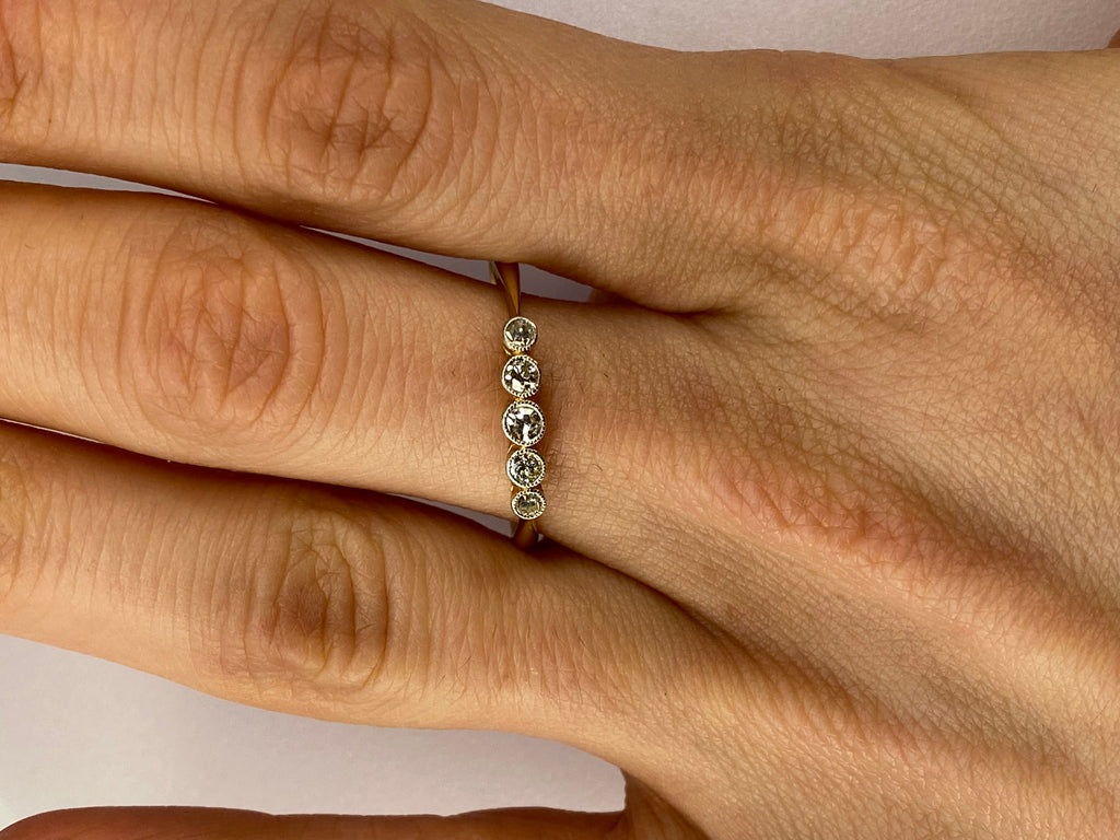 Rubover 5 Stone Diamond Ring in 18K Yellow Gold & Platinum | 0.20ct Diamond Band