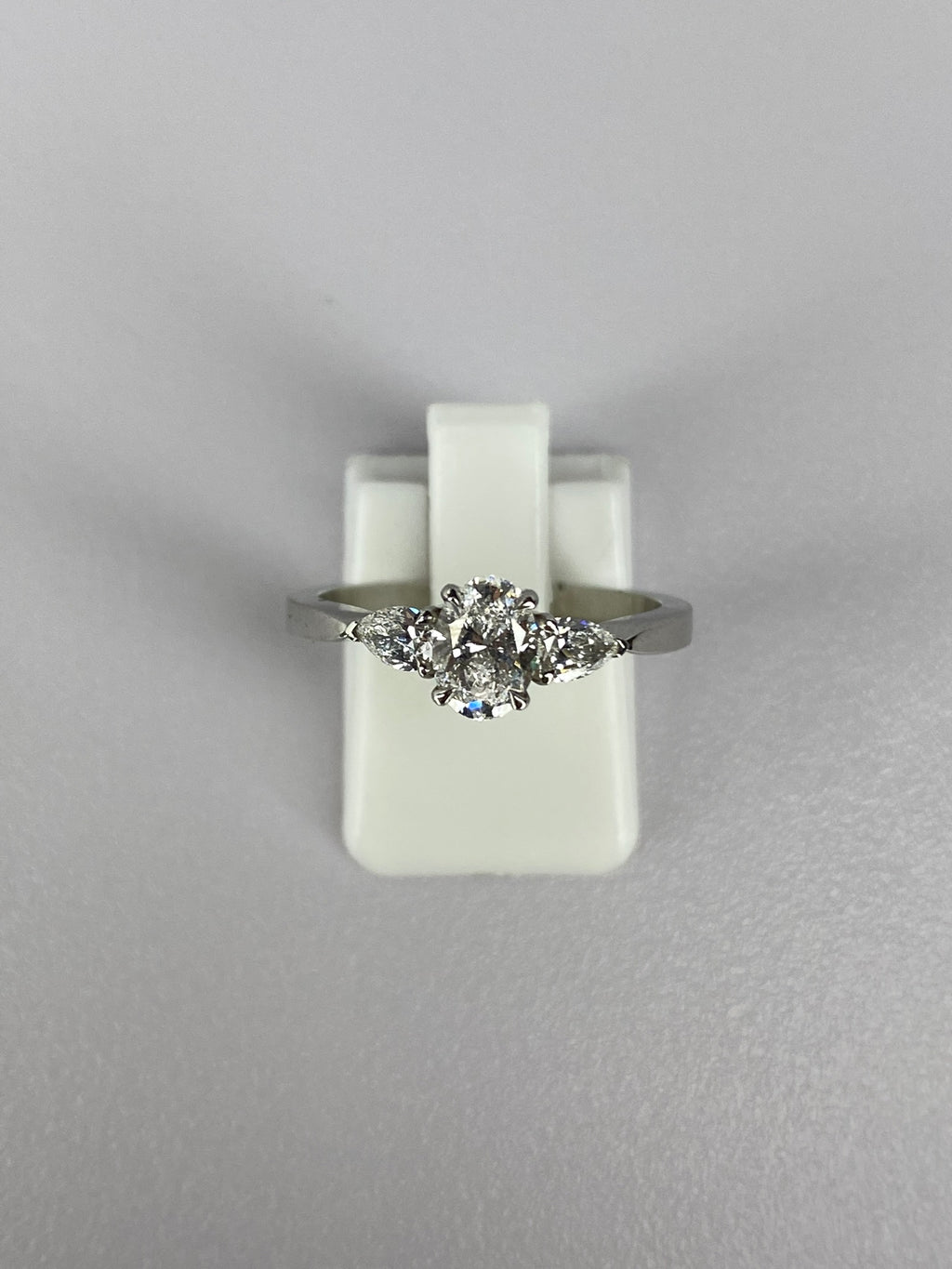 Oval Diamond & Pear Trilogy Ring in Platinum – 0.95ct Total Diamond Weight