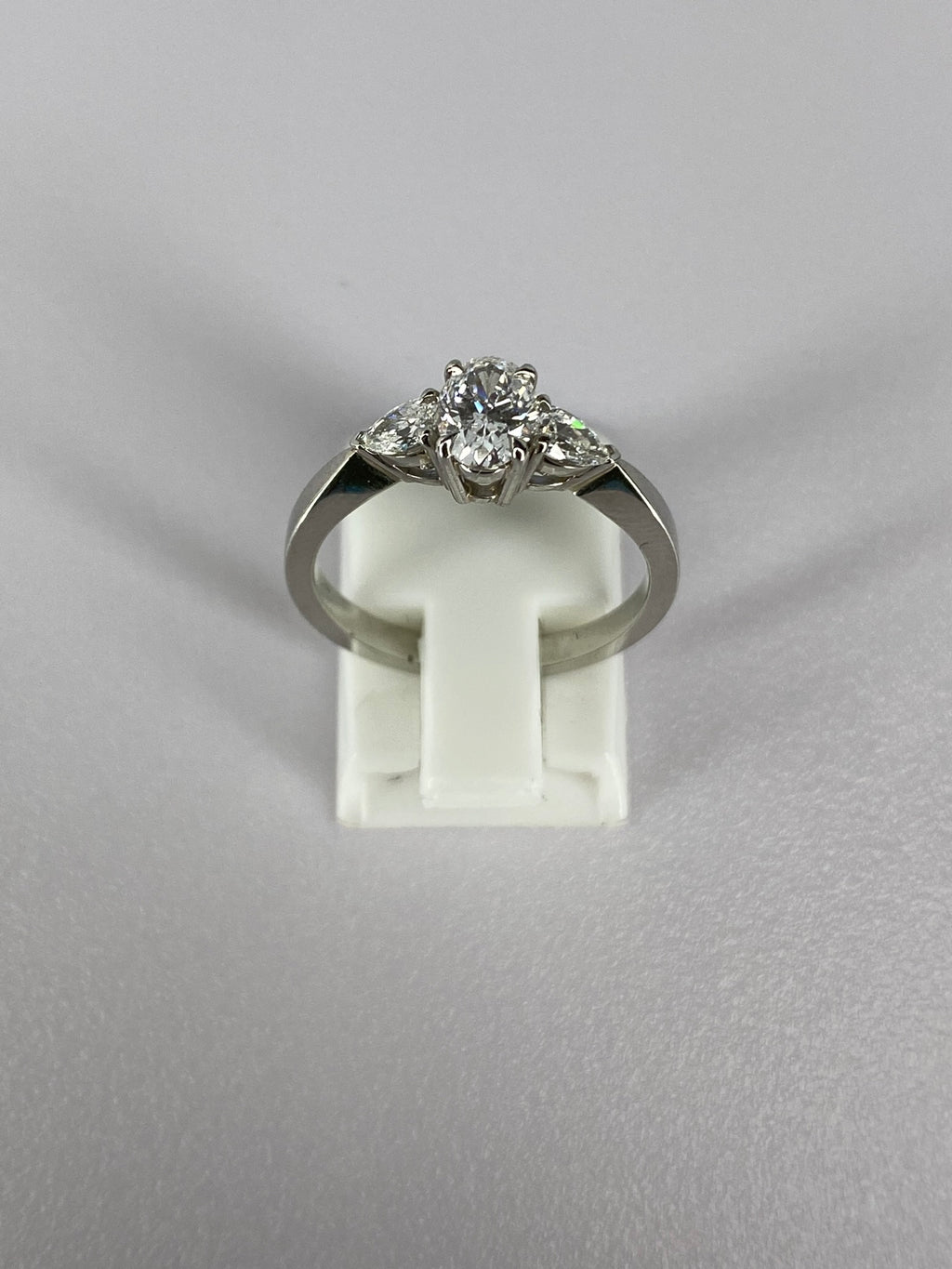 Oval Diamond & Pear Trilogy Ring in Platinum – 0.95ct Total Diamond Weight