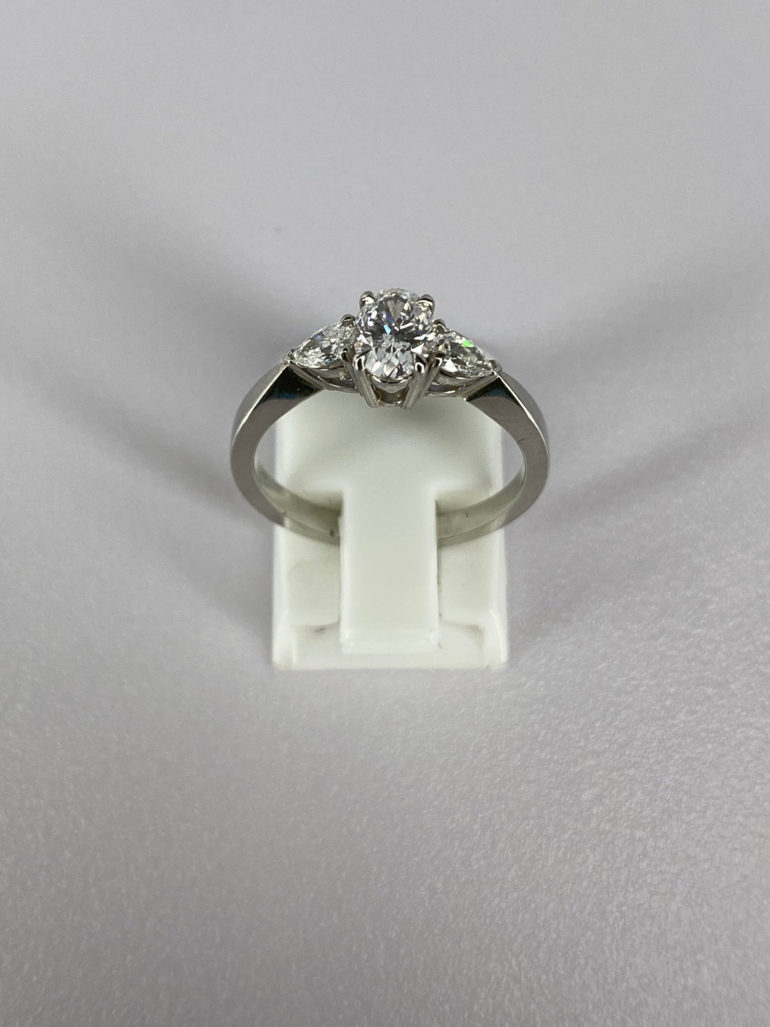 Oval Diamond & Pear Trilogy Ring in Platinum – 0.95ct Total Diamond Weight