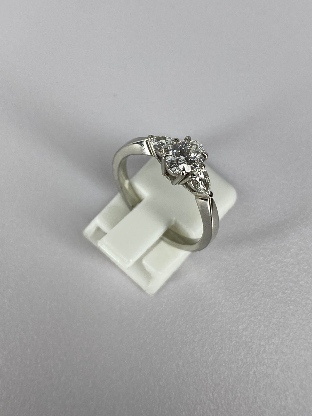 Oval Diamond & Pear Trilogy Ring in Platinum – 0.95ct Total Diamond Weight