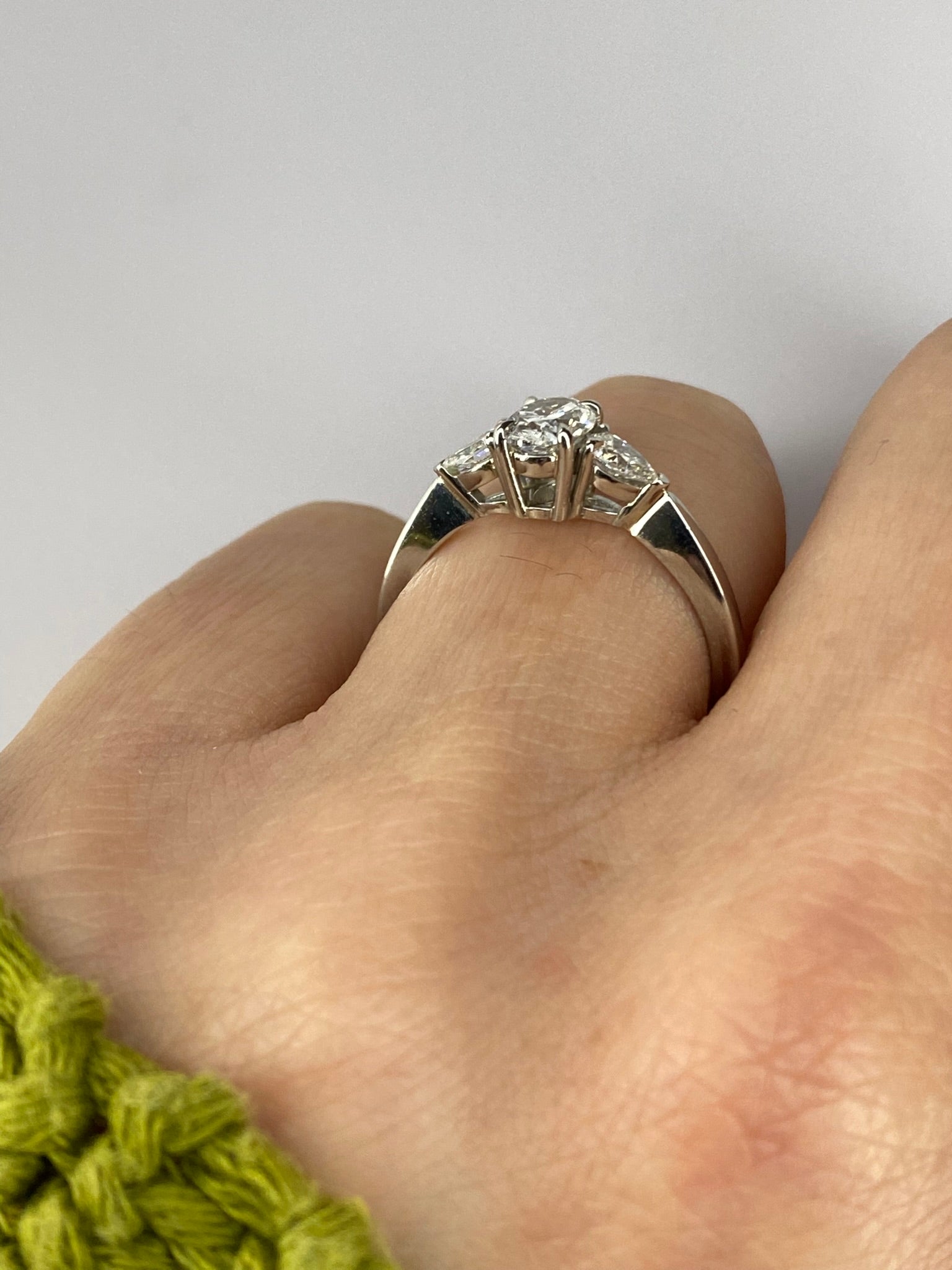 Oval Diamond & Pear Trilogy Ring in Platinum – 0.95ct Total Diamond Weight