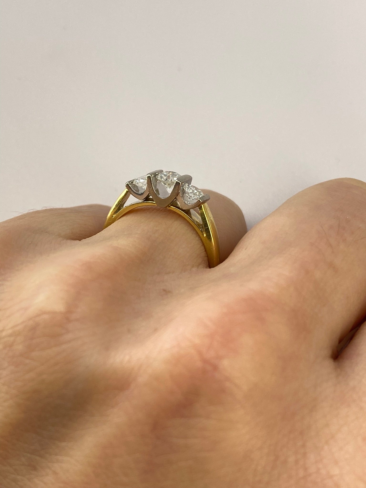 0.50ct Diamond Three Stone Bar Set Ring – 18K Yellow & White Gold – G-H VS/SI – Size K 1/2