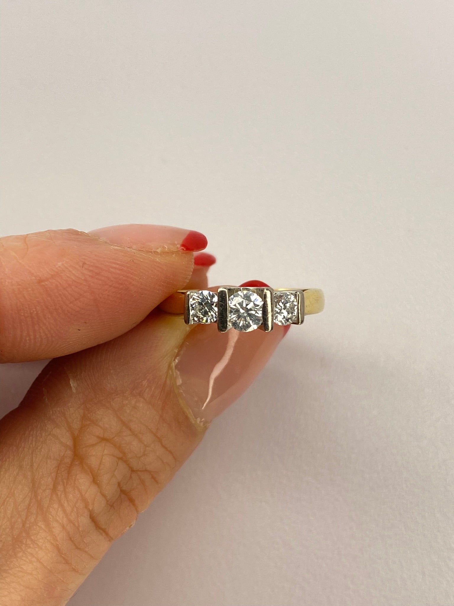 0.50ct Diamond Three Stone Bar Set Ring – 18K Yellow & White Gold – G-H VS/SI – Size K 1/2