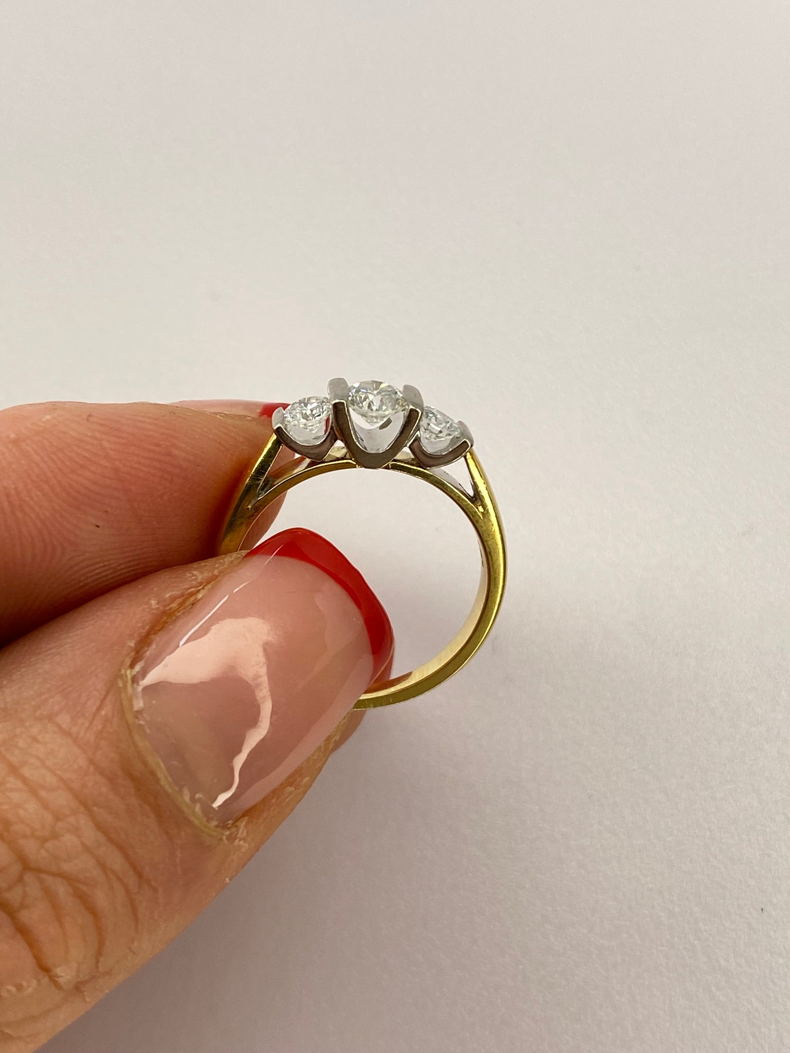 0.50ct Diamond Three Stone Bar Set Ring – 18K Yellow & White Gold – G-H VS/SI – Size K 1/2