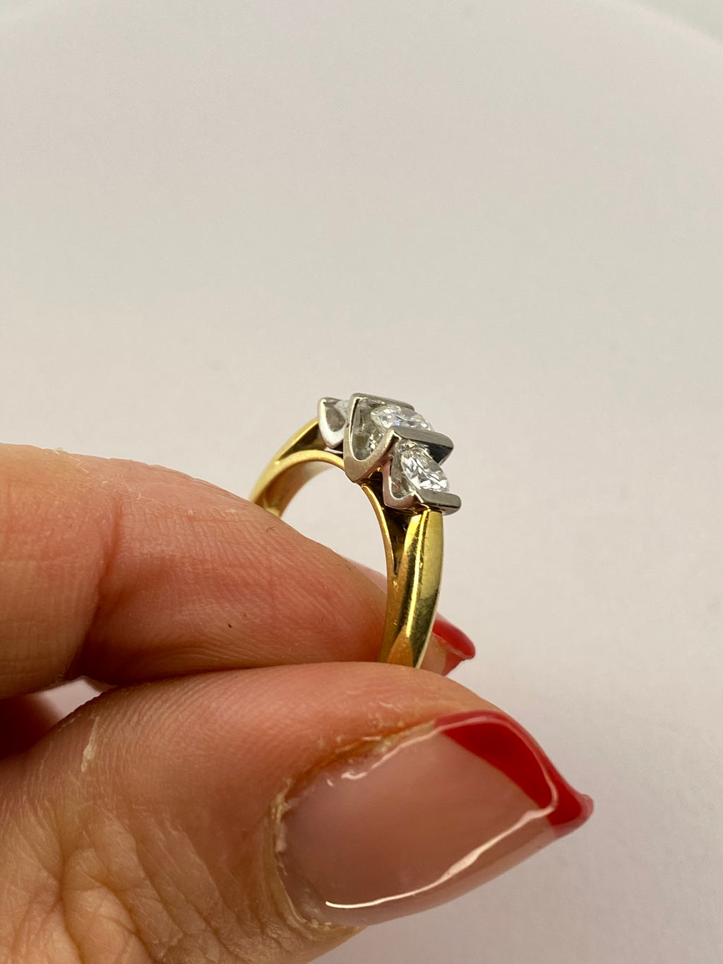 0.50ct Diamond Three Stone Bar Set Ring – 18K Yellow & White Gold – G-H VS/SI – Size K 1/2