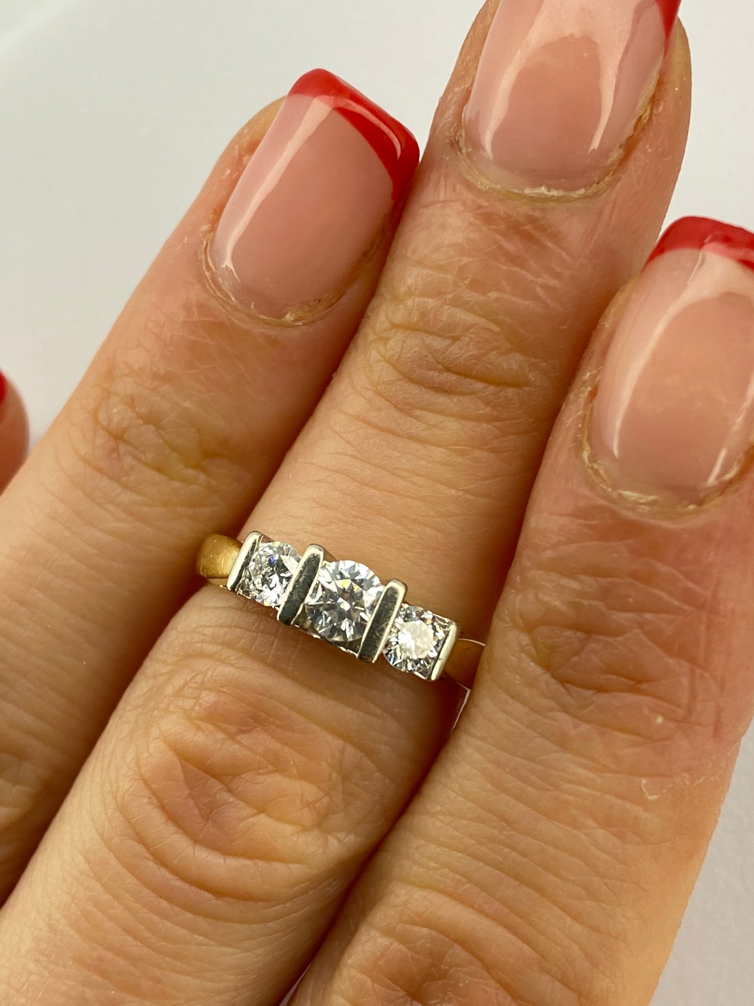 0.50ct Diamond Three Stone Bar Set Ring – 18K Yellow & White Gold – G-H VS/SI – Size K 1/2