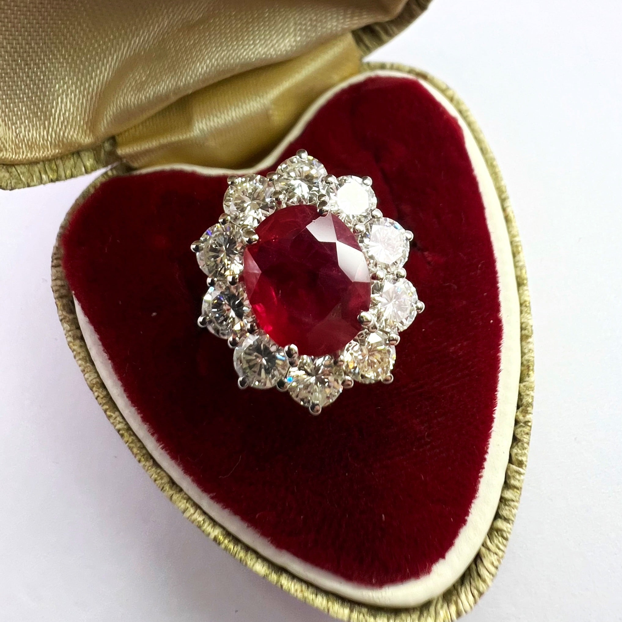Ruby & Diamond Cluster Ring | 2.47ct Natural Ruby & 1.90ct Diamond in 18ct White Gold